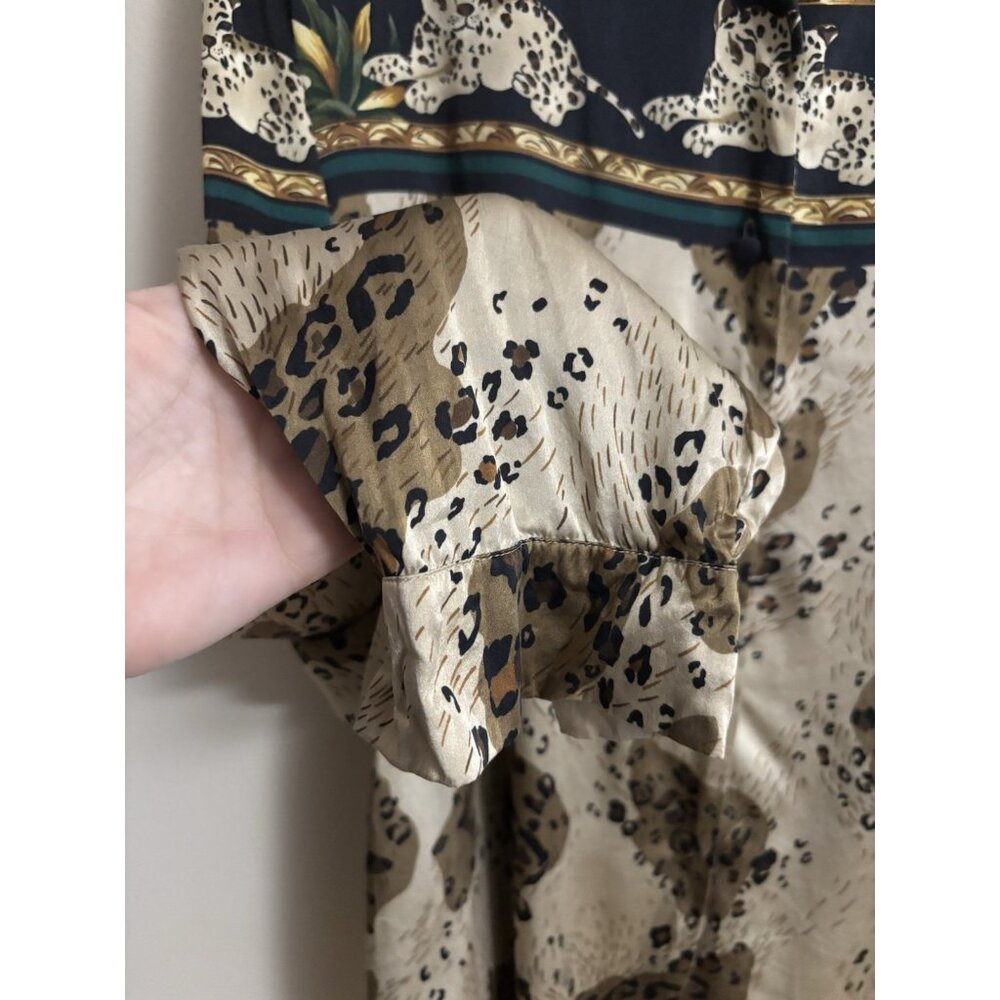 Jessica Holbrook Leopard Print SILK Shirt Cheetah Cat Animal Print Shirt Medium - Picture 5 of 10